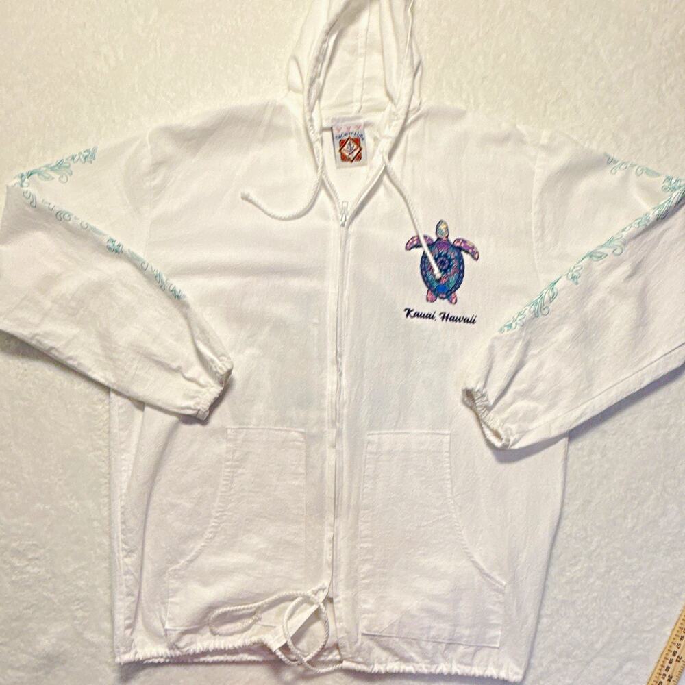 Yacht Club Men's White Full Zip Hooded Cotton Terry Turtle Kauai Hawaii M